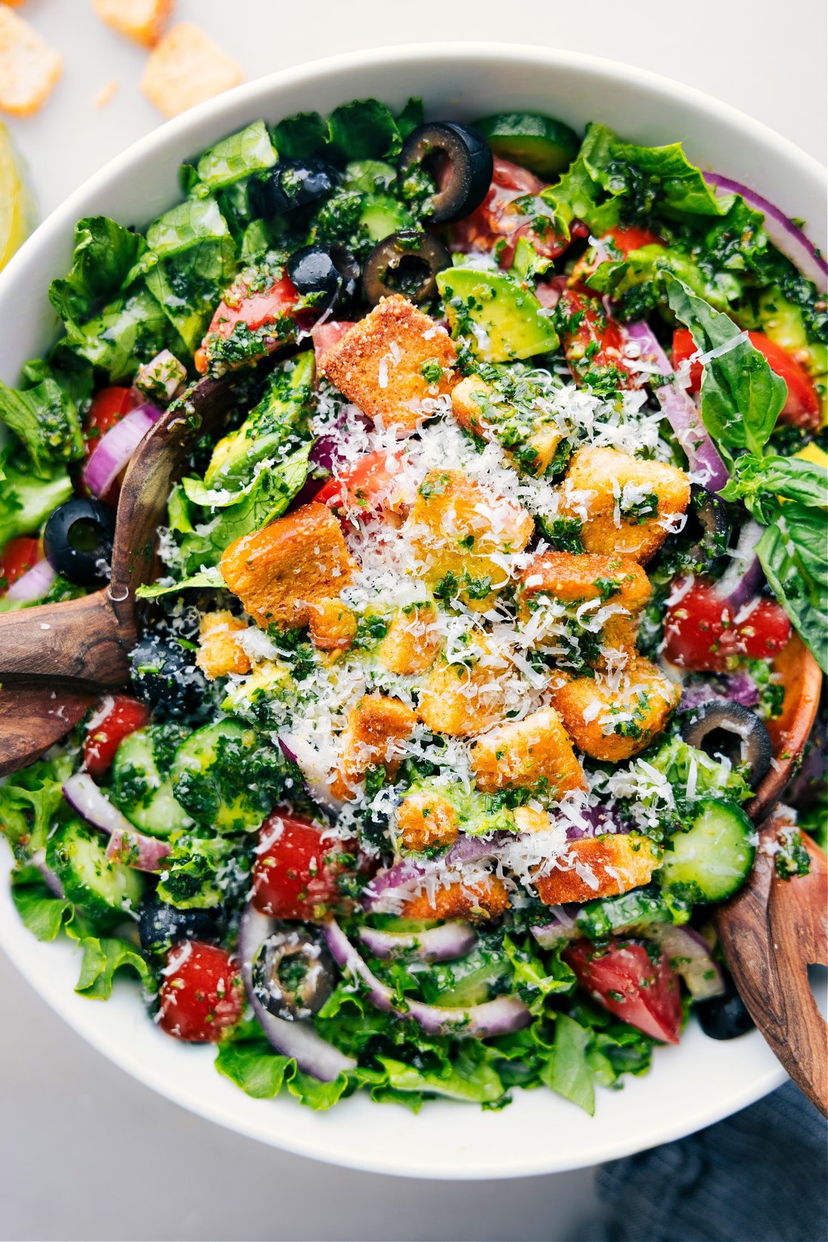 The dressed and ready to eat Italian Salad in a bowl.