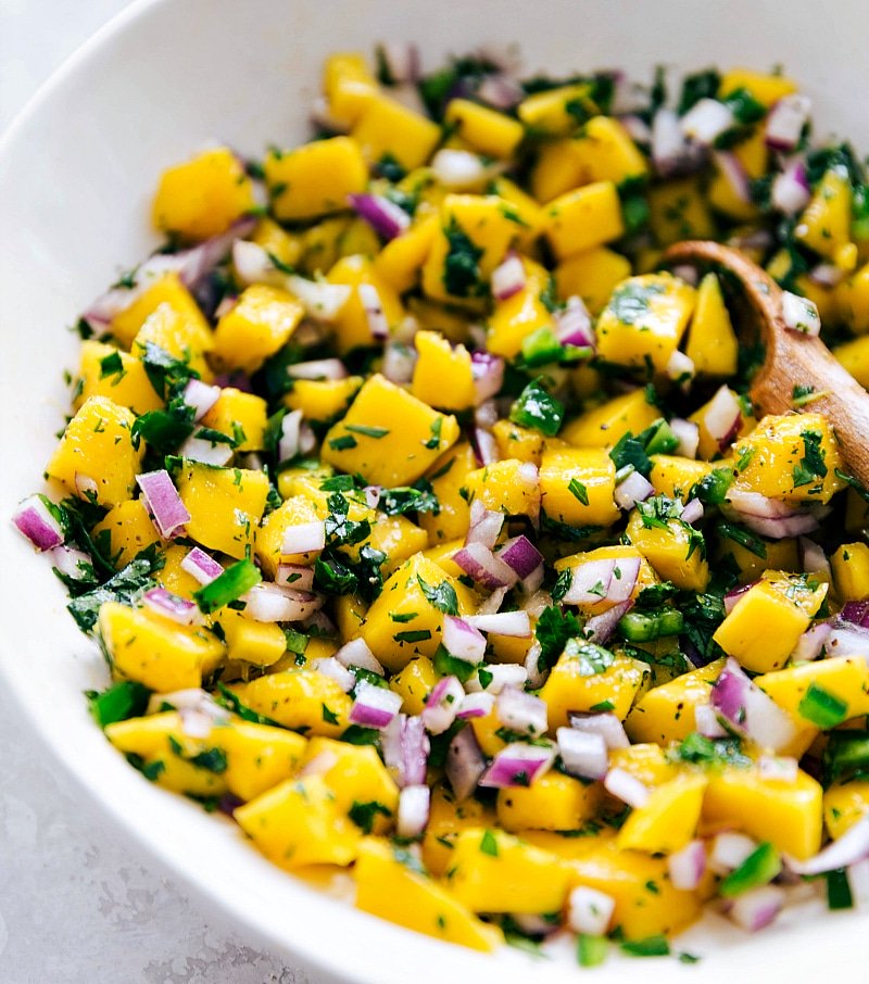 View of the finished mango salsa.