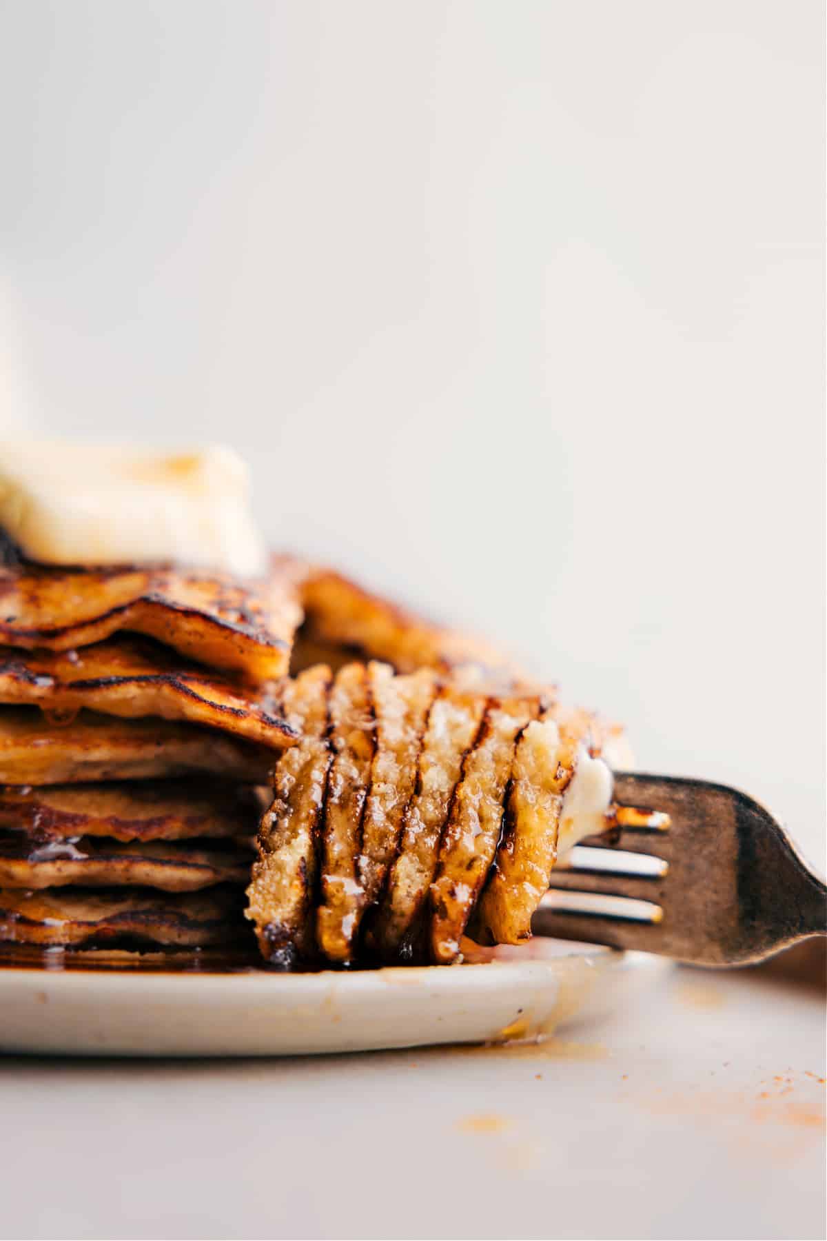 Close-Up of Pancake Bite Being Lifted.