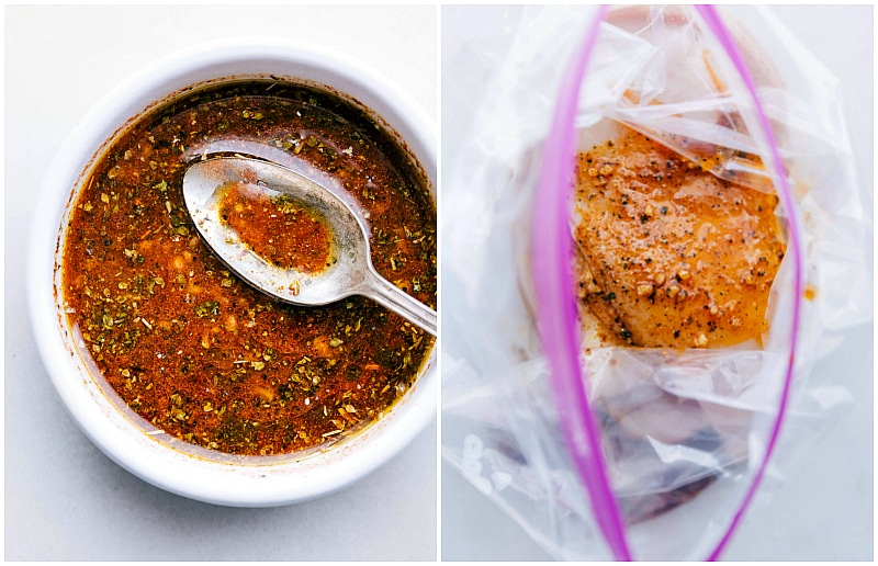 Preparing a delicious marinade and adding the meat to soak in the flavorful mixture for a mouthwatering meal.