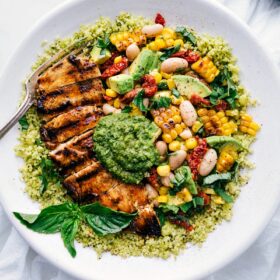 Pesto Chicken with Corn & Bean Salsa