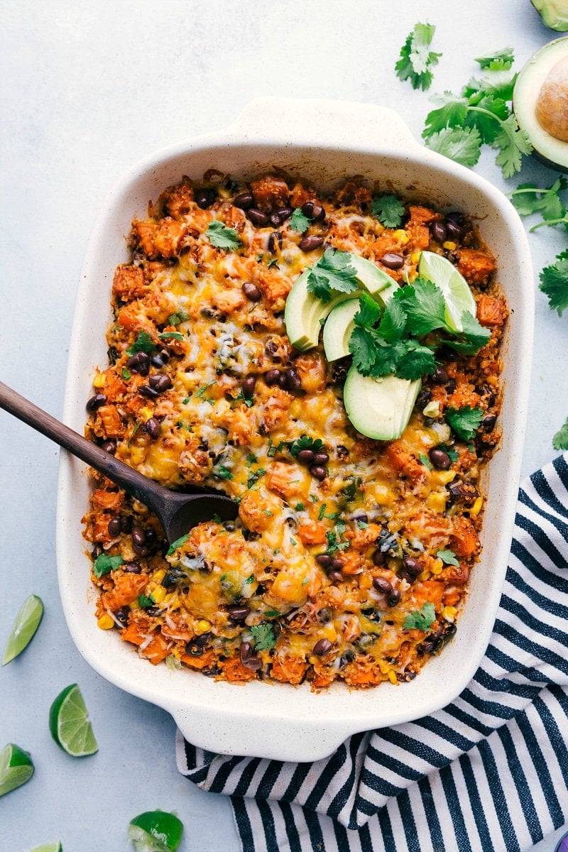 Freshly baked Quinoa Enchilada Bake.