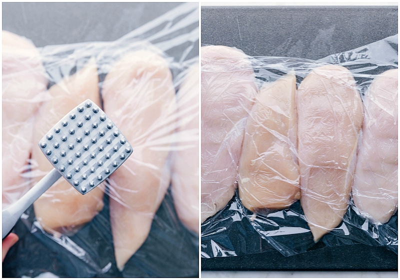 Process shots: Use a meat tenderizer mallet to pound chicken to even thickness.