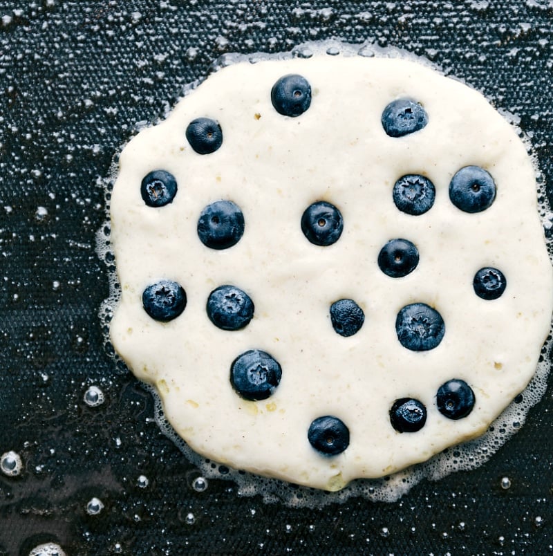 Up close image of the pancake on the griddle 