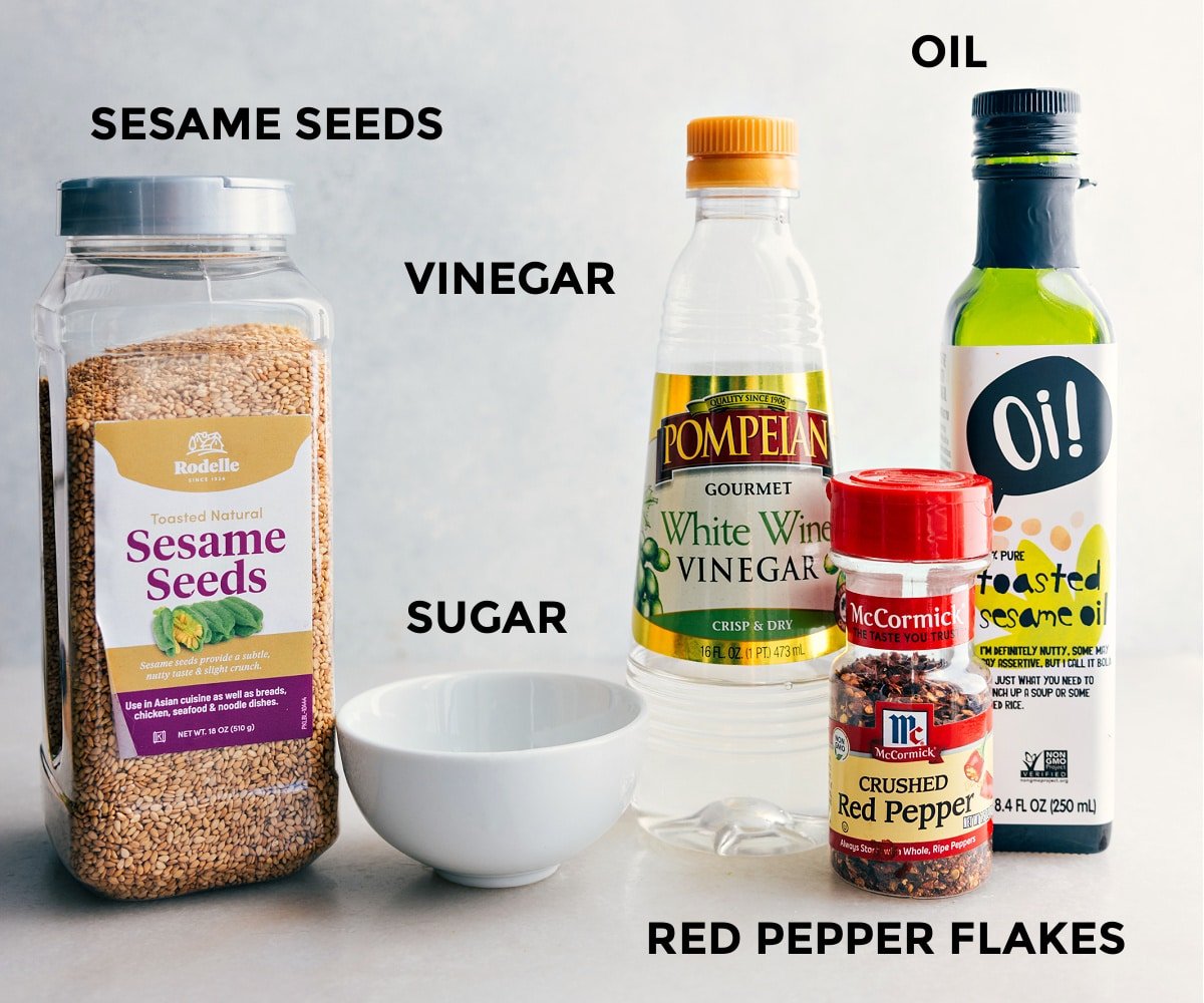The dressing in this recipe prepped out for easy assembly.