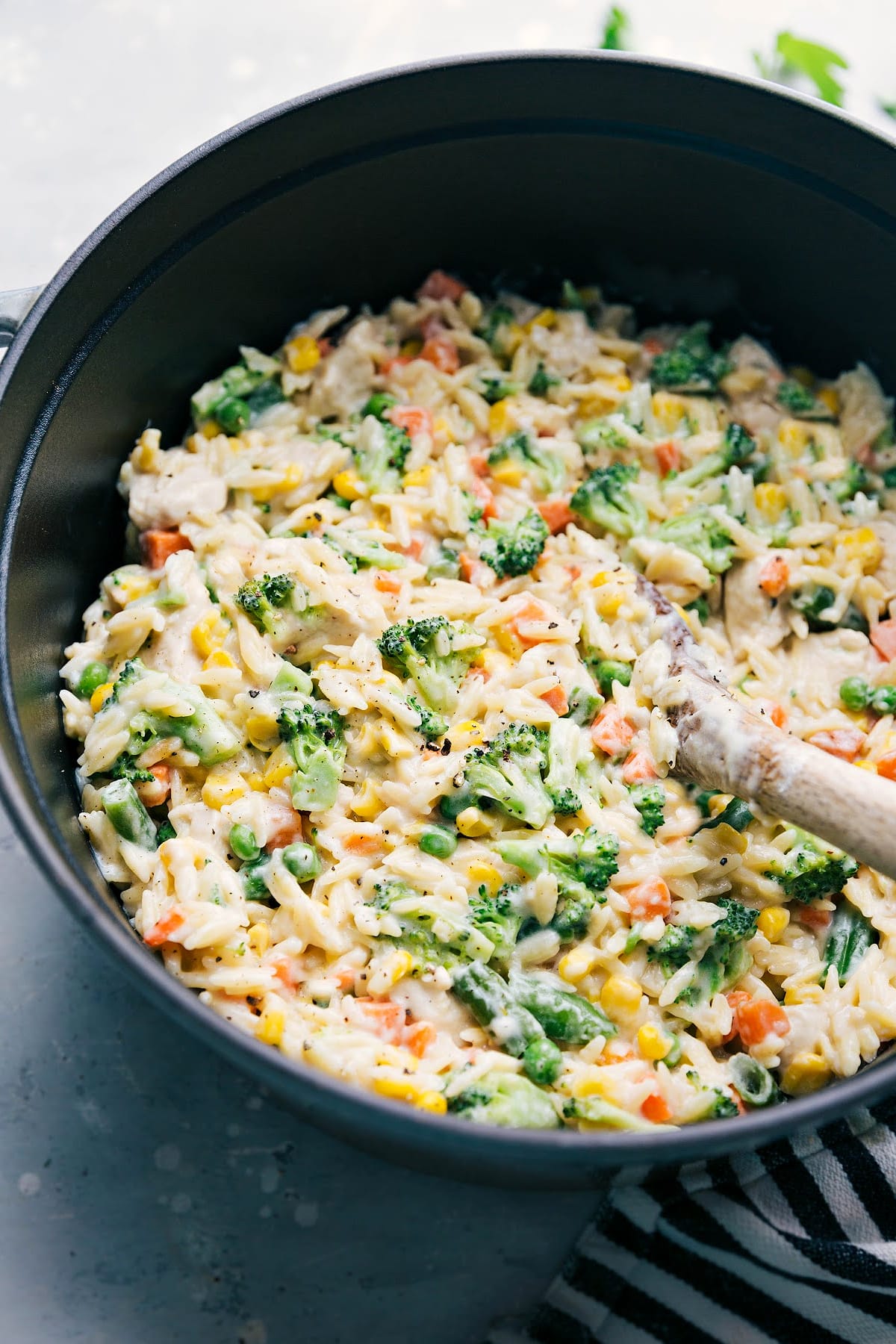 Creamy Orzo in the pot and ready to serve.