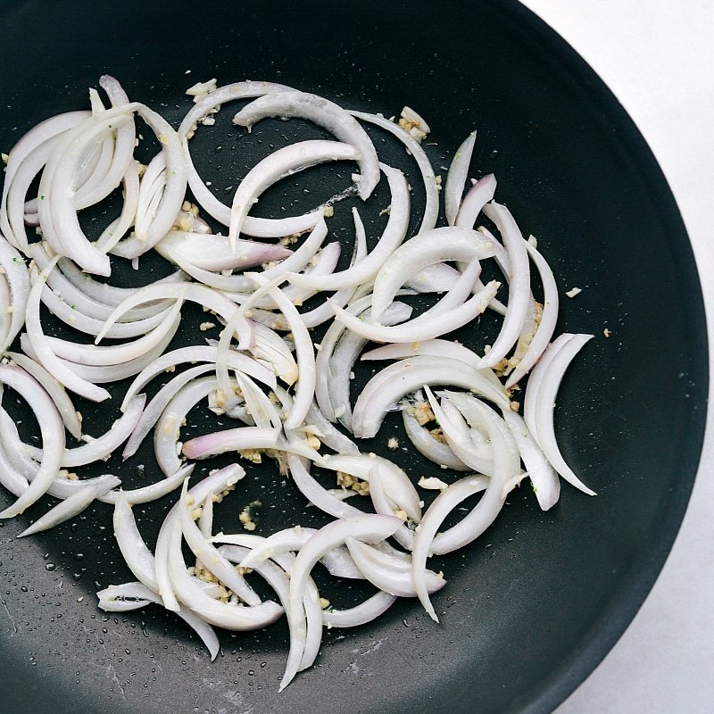 Image of the onions being sautéed in the skillet