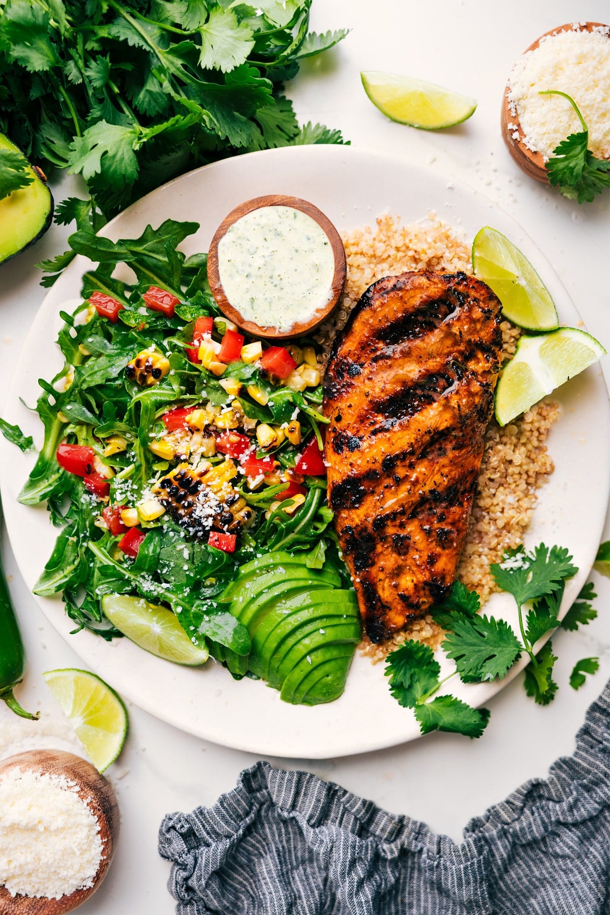 Delicious Peruvian Chicken Plate with Fresh Salad and Avocado