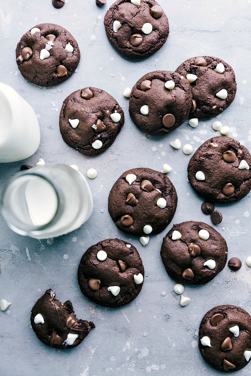 Overhead image of Chocolate Cookies, baked and ready to be eaten.