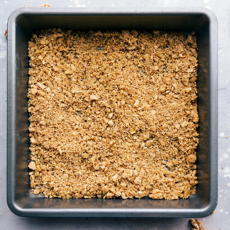 Process shot-- Image of the walnut crumble being baked.