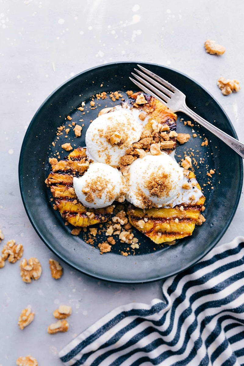 Overhead image of the Grilled Pineapple Sundaes.