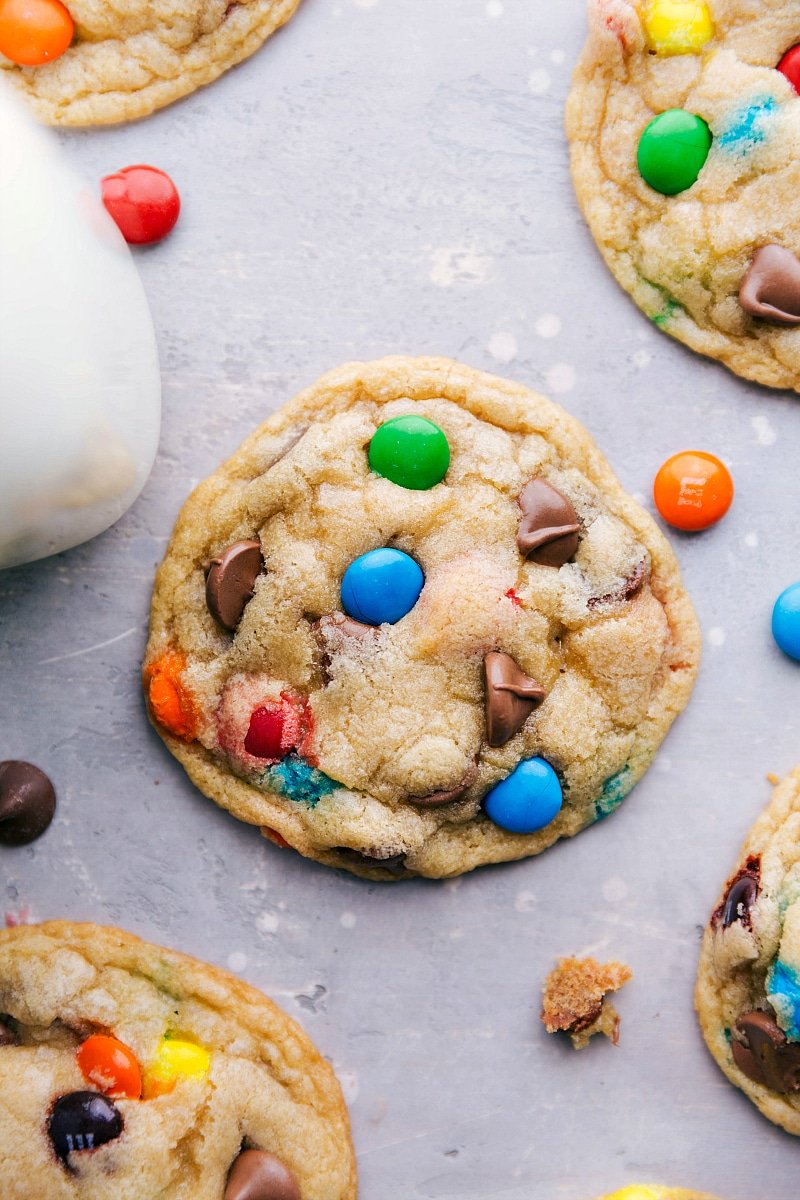 Delicious and perfectly baked M&M cookies, fresh from the oven and ready to eat.