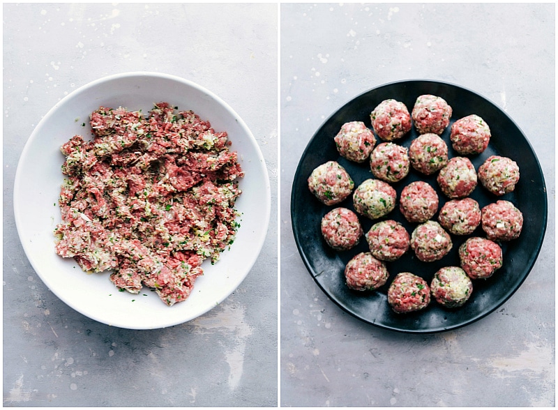 Raw meat being skillfully rolled into balls, ready to be cooked.