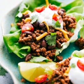 Ready-to-eat taco lettuce wraps on a plate, offering a healthy twist on a classic favorite meal.