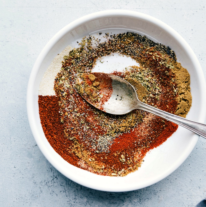 All the seasonings in a bowl, ready to be mixed together to add rich flavor to the recipe.