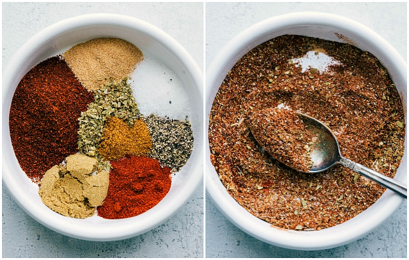 Various seasonings being mixed together to create a delicious and aromatic blend.