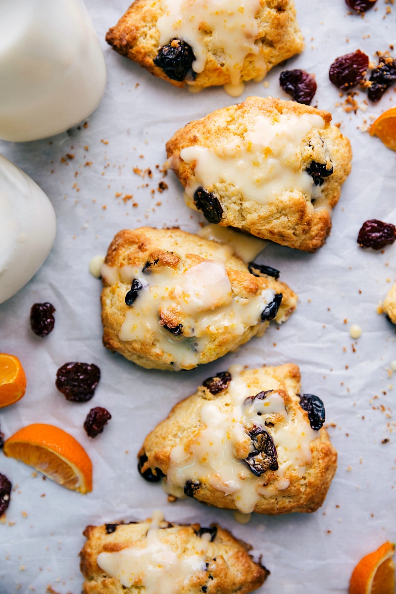 Overhead image of the read- to-eat Cherry scones.