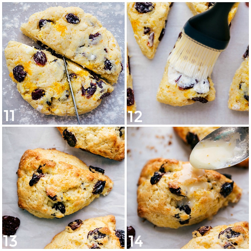 Making, baking, and adding glaze to the cherry scones recipe.