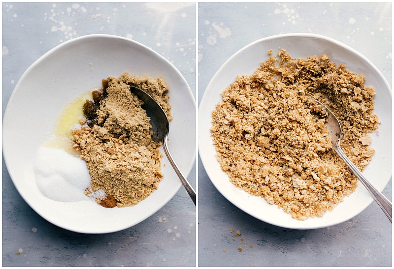 Preparing the delicious crumble topping.