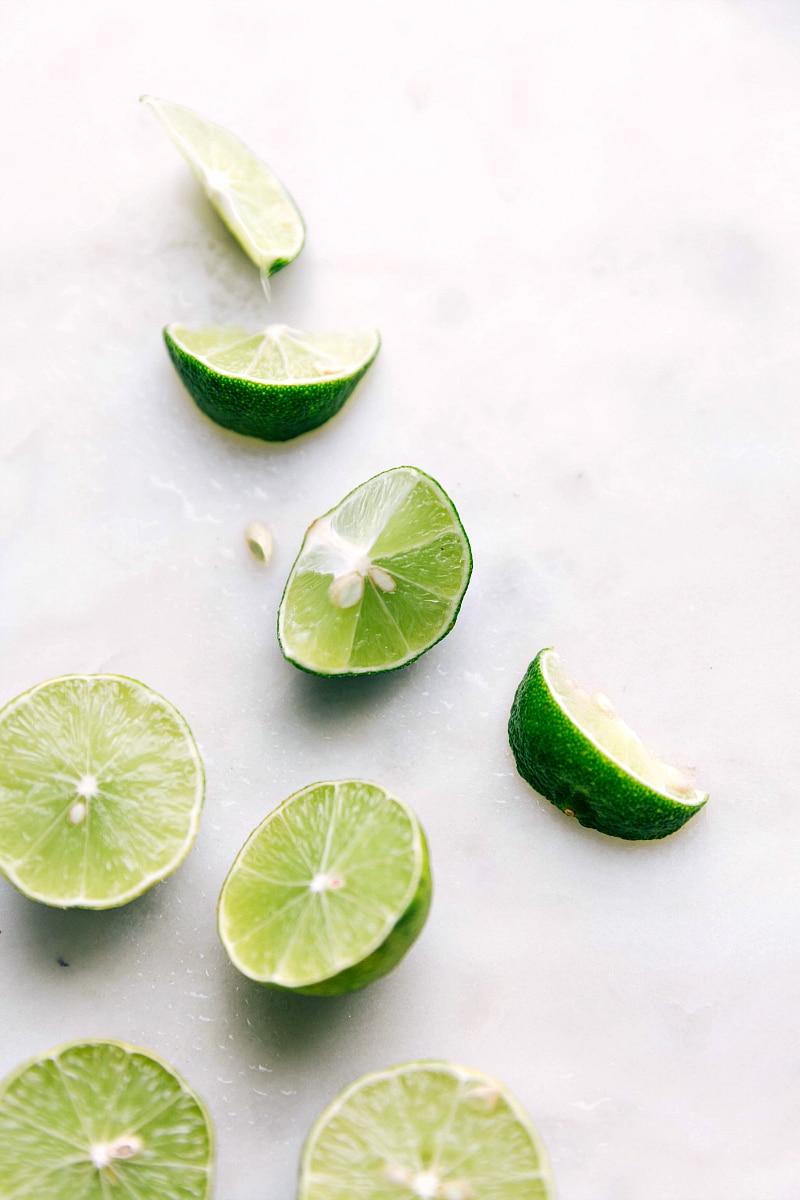 Image of fresh Key limes, cut up.