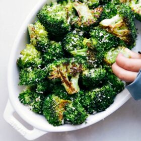 Deliciously roasted broccoli, golden and crisp, ready to be served as a side dish.