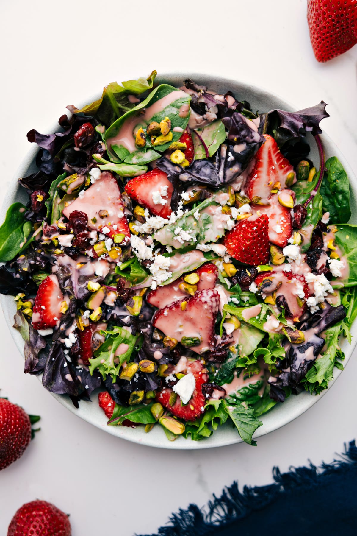 A big salad tossed together and drizzled with this delicious dressing.