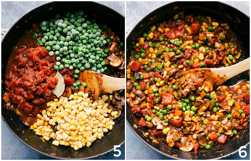 Process shot-- image of the filling being made in the pan for this shepherd's pie.