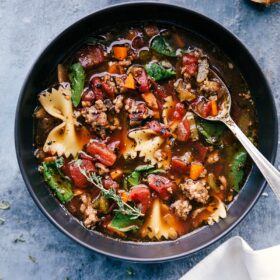 Pasta fagioli soup in a bowl, warm, delicious, and ready to be eaten.