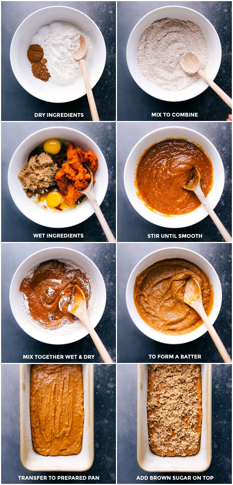 Process shots-- images of the wet and dry ingredients being made and combined and poured into a prepared pan