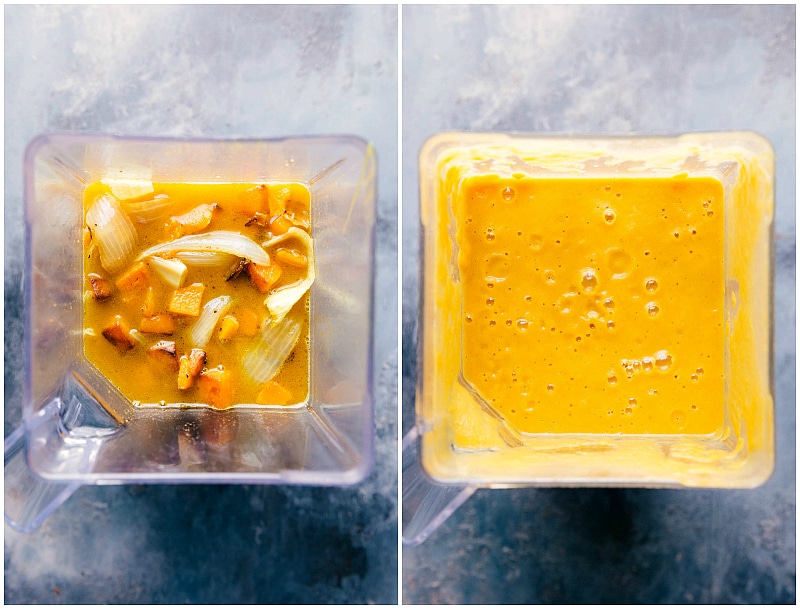 Process shot-- images of the soup before and after being blended.