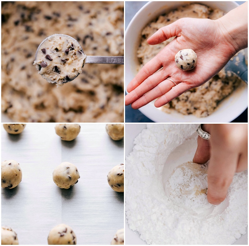 Process shots-- rolling cookie dough balls