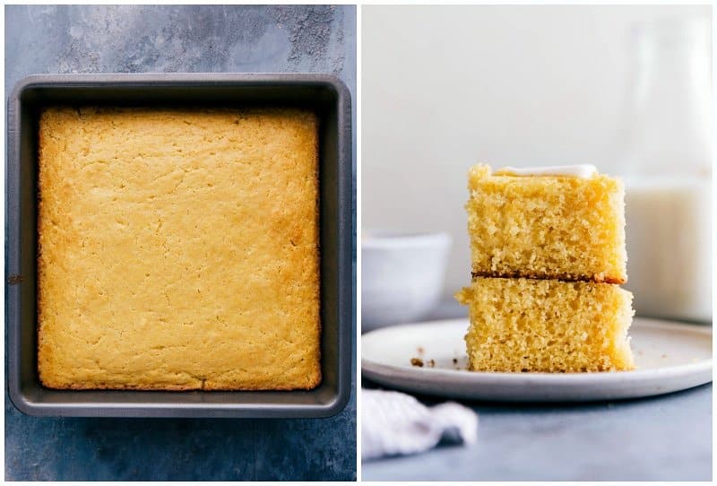 Images of the baked Cornbread, ready to eat.