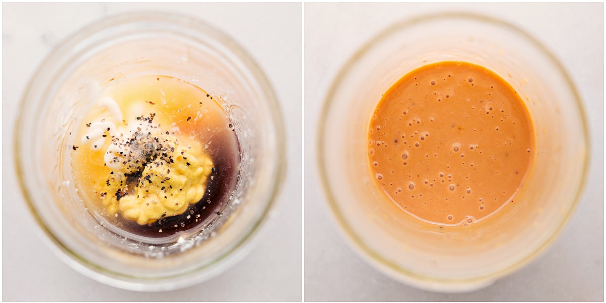 Shake the dressing together in a mason jar.