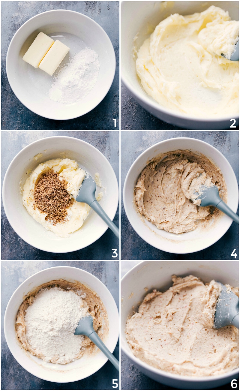 Process shots-- images of the dough being made for Mexican Wedding Cookies.