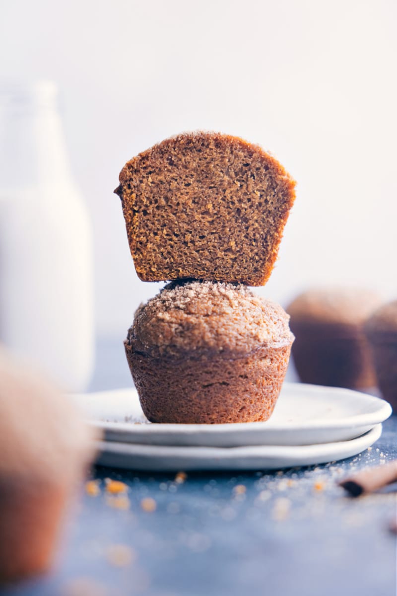 Image of the pumpkin muffins stacked on top of eachother