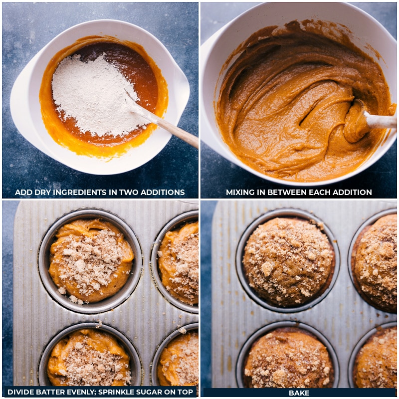 Scoops of batter portioned into prepared pans.