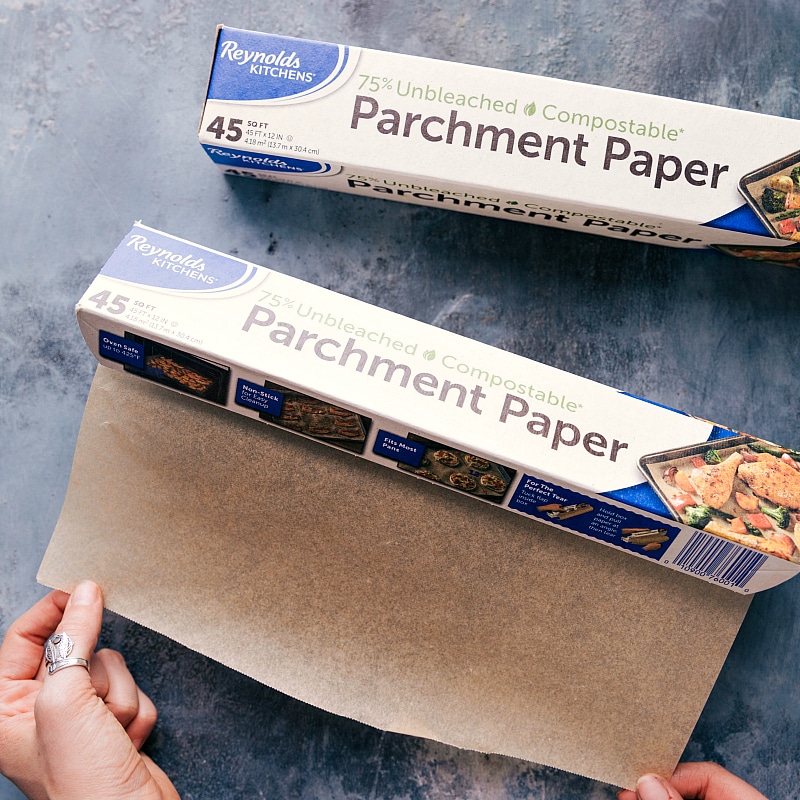 Image of the parchment paper that goes on the bottom of the sheet pan.