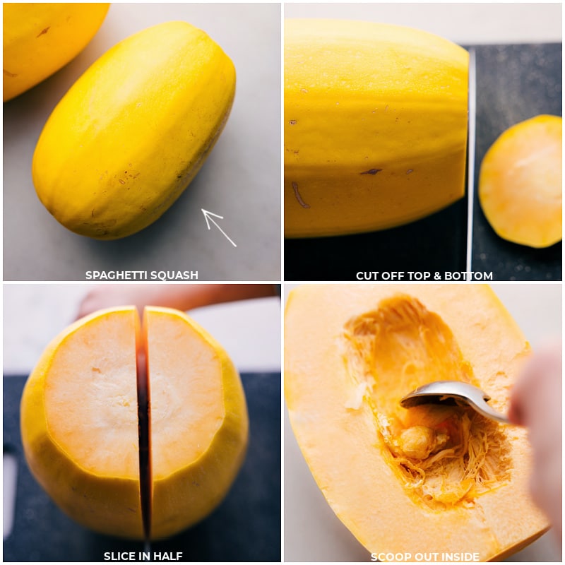 Process shots-- images of the squash being cut and the centers being scooped out