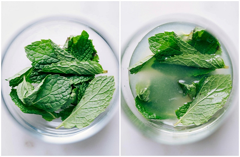 Image of the fresh mint leaves being added to the Virgin Mojito.