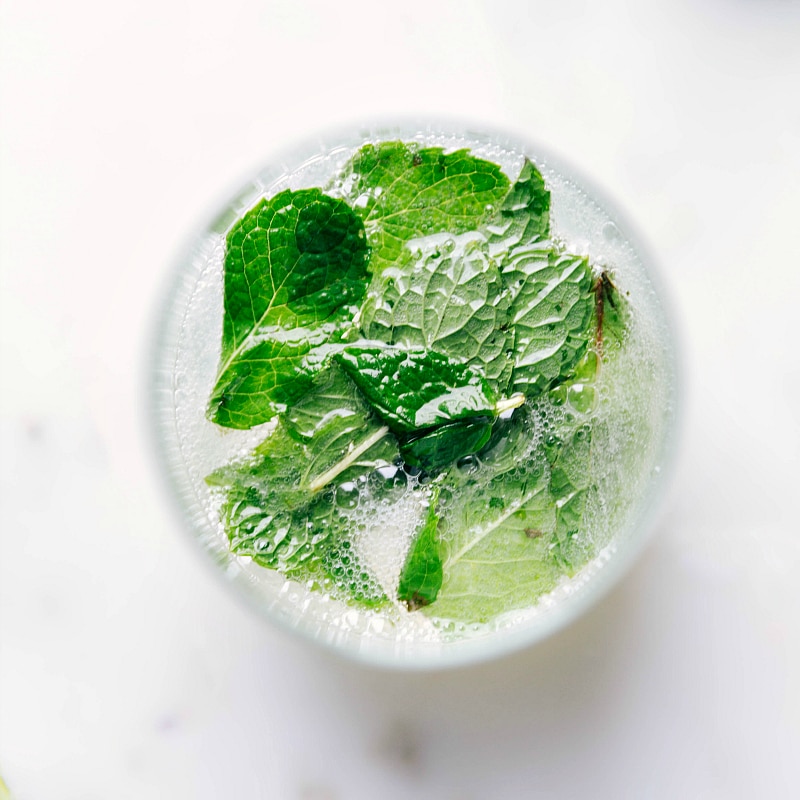 Overhead image of the Virgin Mojito, ready to be drunk.