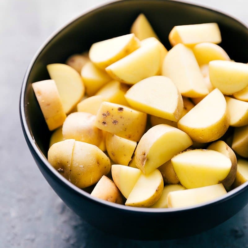 Prepared and diced potatoes for the recipe.