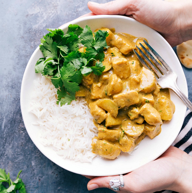 Overhead image of Thai Yellow Chicken Curry.