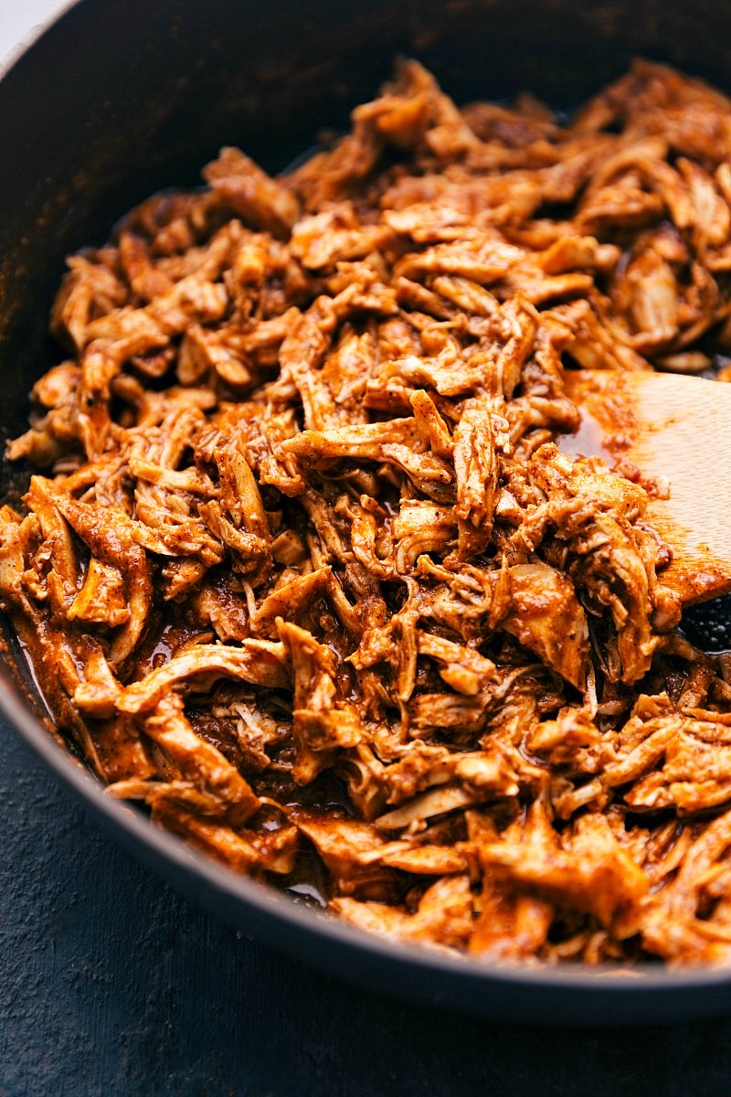 Up-close image of the seasoned chicken that goes on this taco recipe.