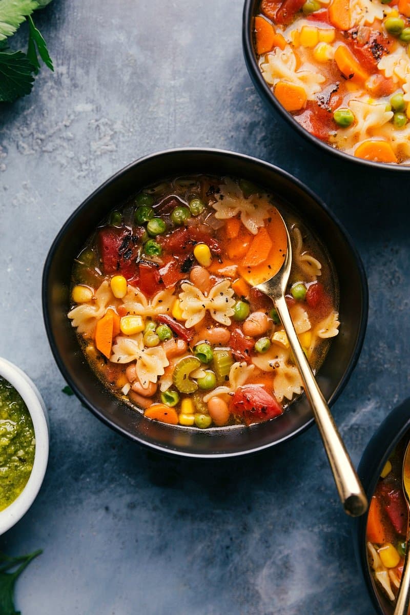 Overhead image of The Best Vegetable Soup, ready to be eaten.