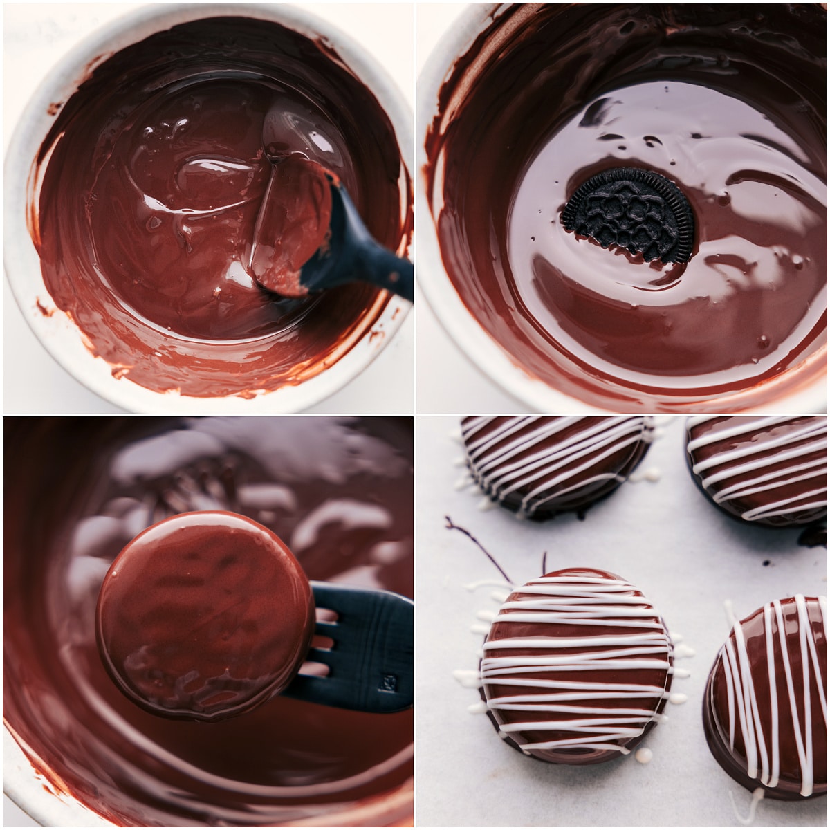 How To Make Chocolate Covered Oreos The Oreos being covered in chocolate and then drizzled with white chocolate for this Chocolate Covered Oreos recipe.