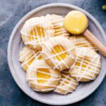 Delicious lemon curd cookies with a dollop of lemon curd on the side.