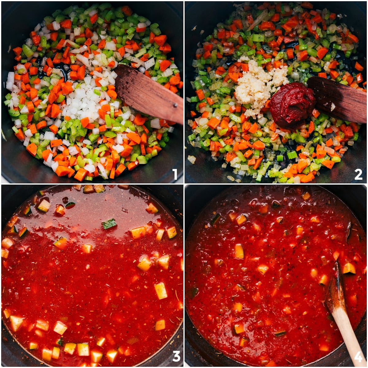 Olive Garden Minestrone Soup Recipe That's Fresh And Delicious Vegetables sautéed with garlic and tomato paste before adding broth for this Olive Garden Minestrone Soup recipe.