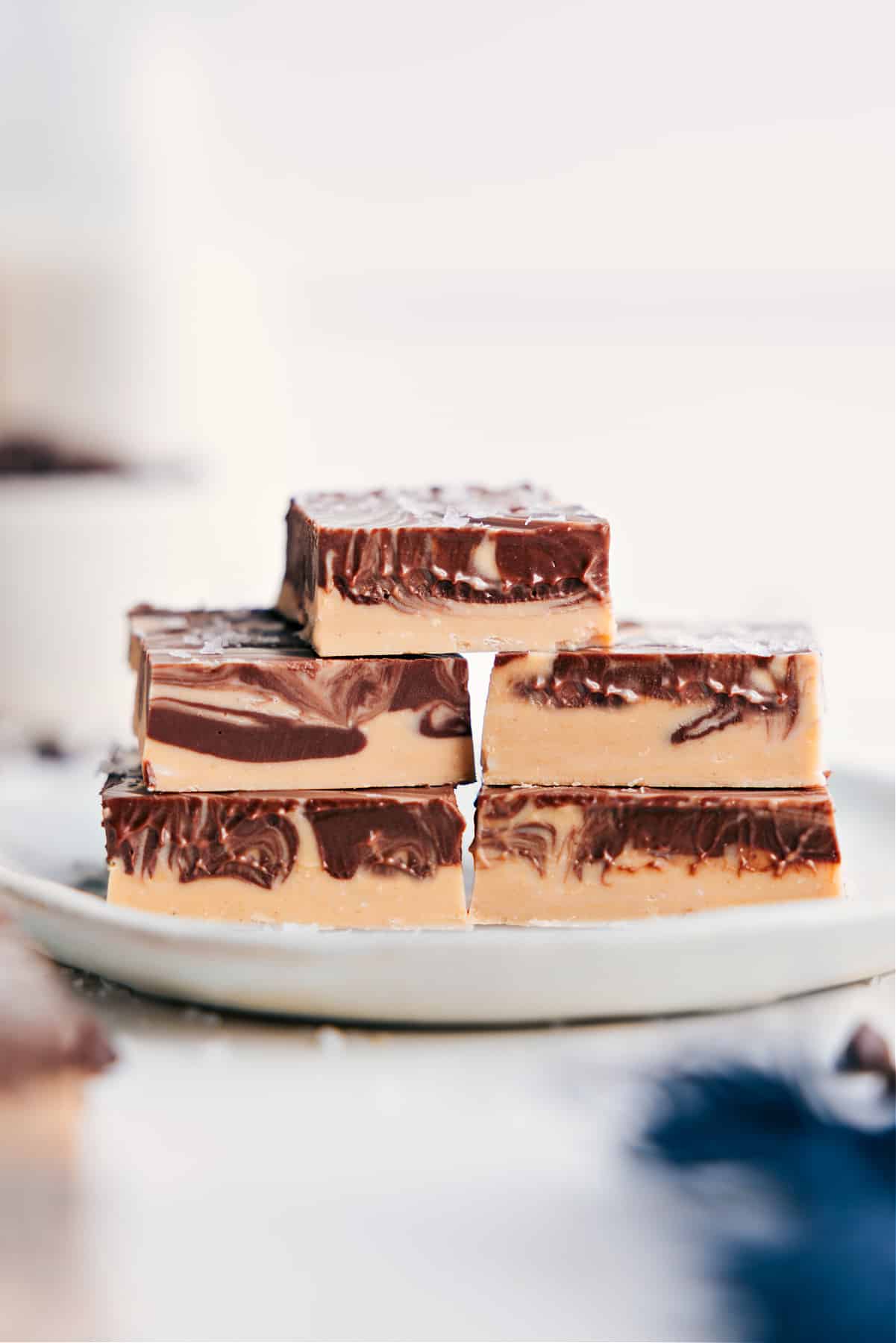 Tiger Butter Fudge stacked on top of each other.