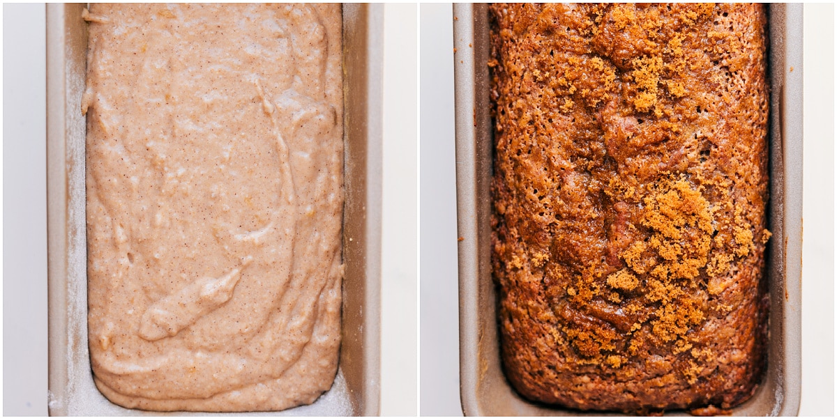 The batter is poured into a prepared pan and baked to perfection.