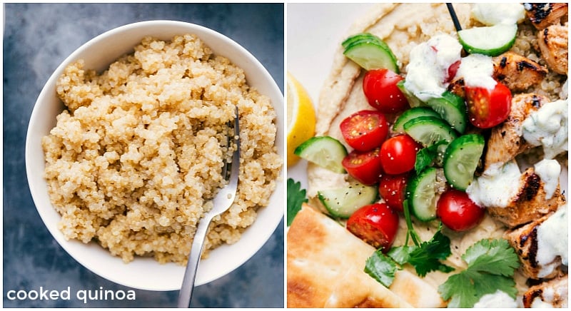 Fluffy cooked quinoa served as a side for shish tawook.